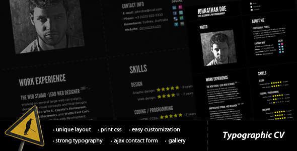 Typographic CV - impressive resume template - Resume / CV Specialty Pages