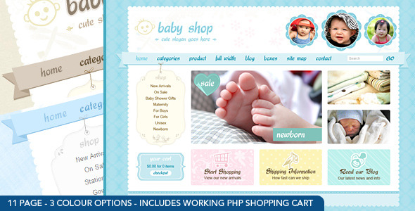 Cute & Sweet - 3 Color - HTML & PHP Shopping Cart - Creative Site Templates