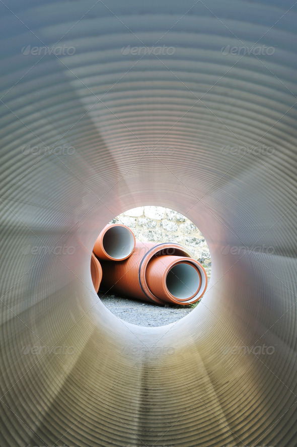 Plastic drainage pipes stacked - sewage conduit - Plumbing tubes