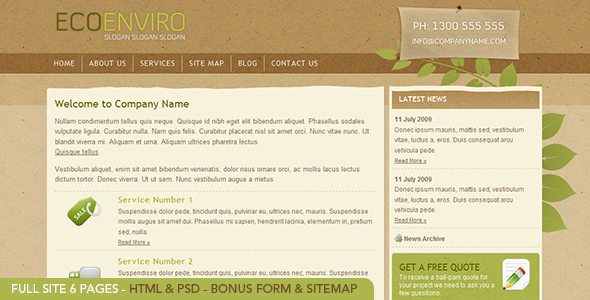 Eco Enviro - Full HTML Site 6 pages - PSD included - Creative Site Templates