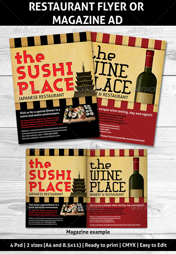 Restaurant Magazine Ads or flyer GraphicRiver Item for Sale