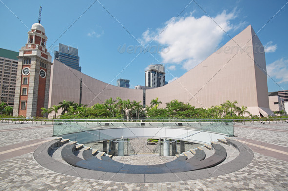 Architecture structure of Hong Kong Cultural Centre over blue sky