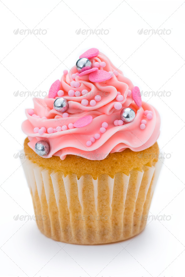 Pink cupcake isolated on a white background