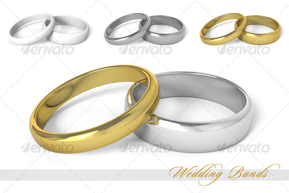 3D render of 2 wedding bands Photoshop layered file with 4 variations of
