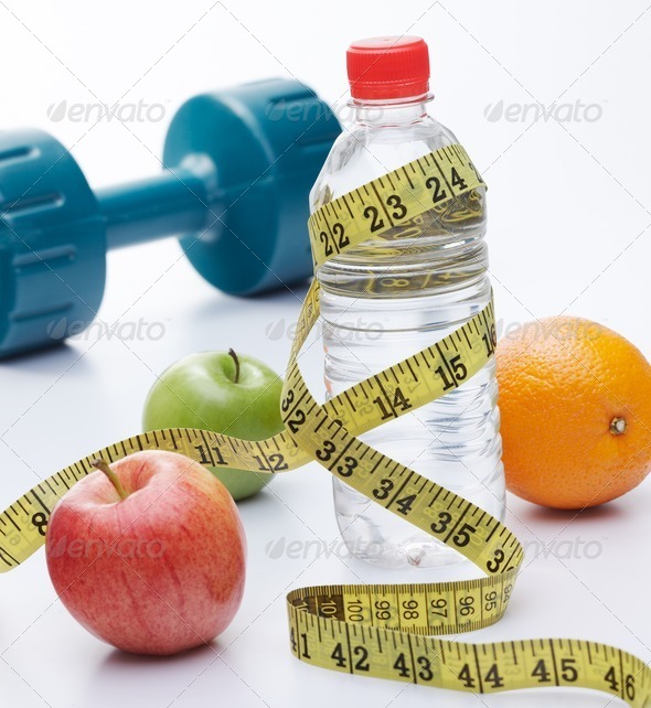 healthy living requires water, fruits and exercise