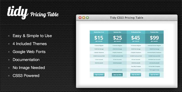 Tidy CSS3 Pricing Table - Simple, Clean, Flexible - CodeCanyon Item for Sale