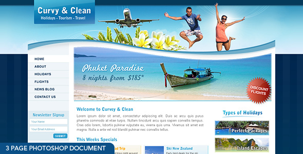Curvy and Clean - 3 page photoshop document - Travel Retail