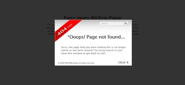 Fancy Jquery 404 Error Popup - 404 Pages Specialty Pages
