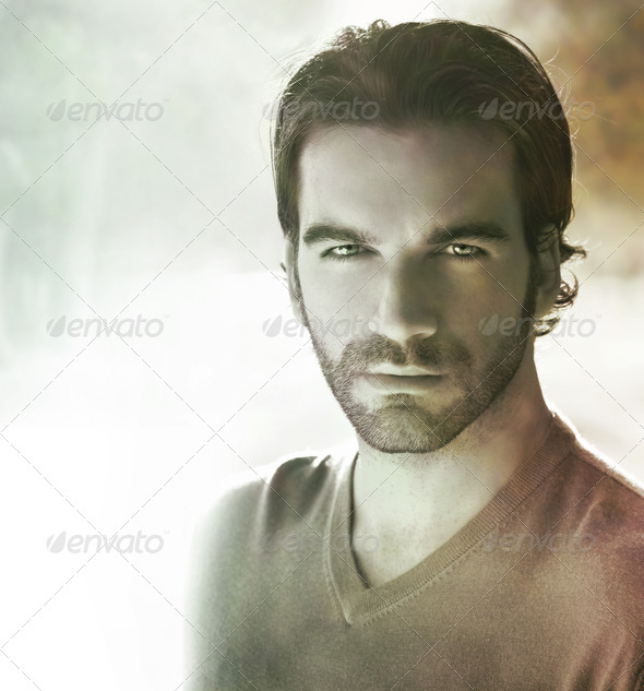 Fine art stylized classic portrait of a handsome man with vintage toning