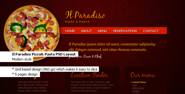 Il Paradiso, Pizza & Pasta - Restaurant PSD Layout - Food Retail