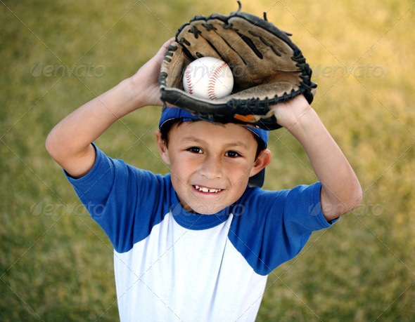 Young Boy with Basball Glove and Ball