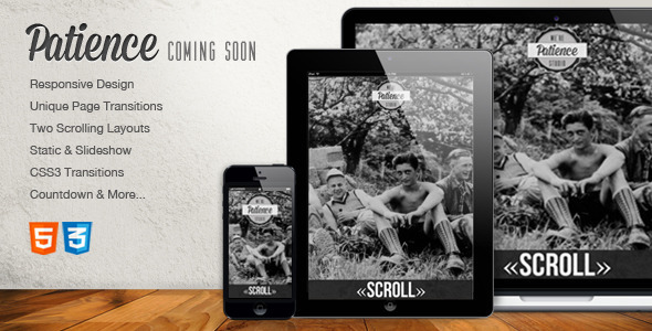 Patience - Responsive Coming Soon HTML5 Template - Under Construction Specialty Pages