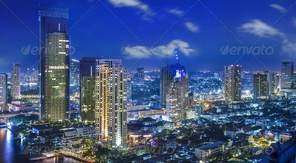 City town at night in Bangkok