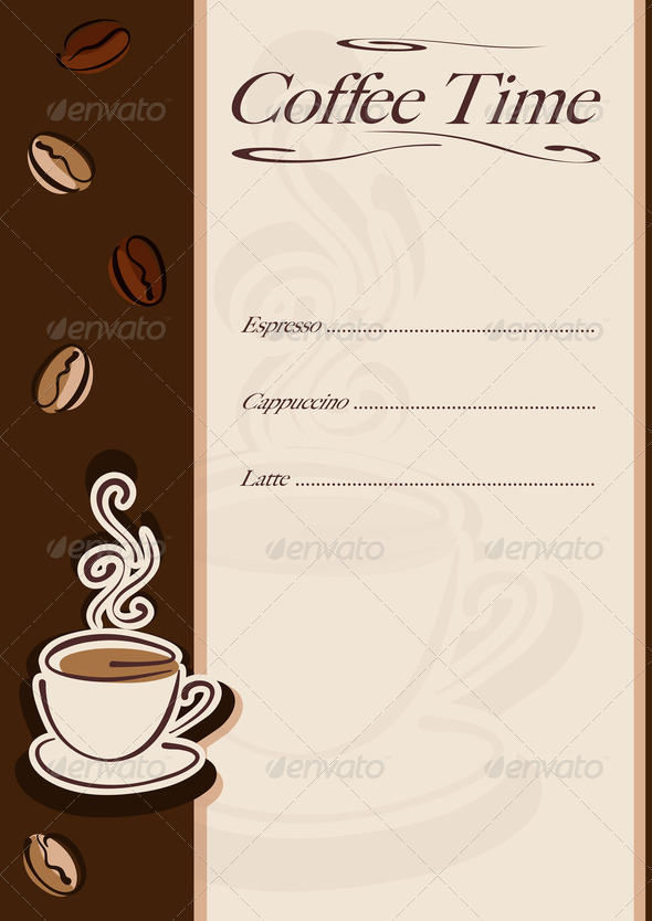 Cafe or restaurant card for coffee menu