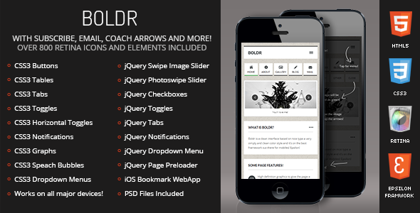 Boldr Mobile Retina | HTML5 & CSS3 And iWebApp - Mobile Site Templates