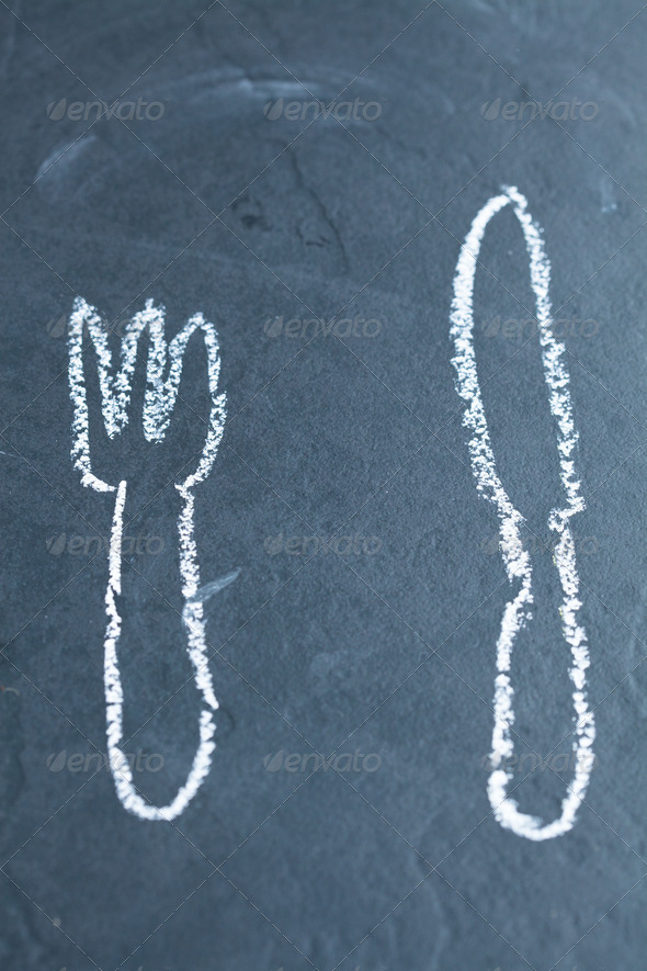 Knife and fork chalk drawing