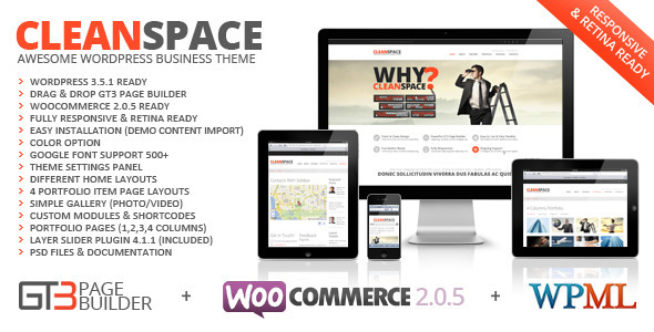 CleanSpace Retina Ready Business WP Theme - Business Corporate