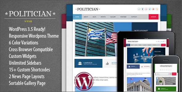 Politician Responsive WordPress Theme - Political Nonprofit
