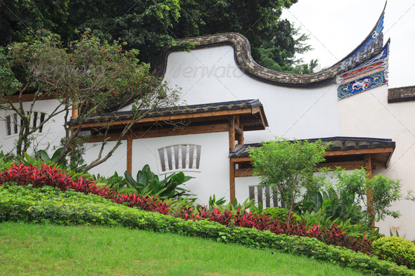 The hillside traditional building of the Ming and Qing Dynasty in a beautiful chinese garden , fuzhou,China.