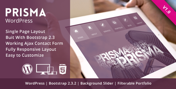 PRISMA - One page Responsive WordPress Theme - Portfolio Creative