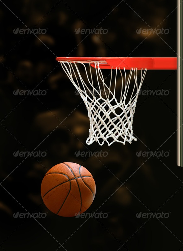 Basketball board and basketball ball on black background