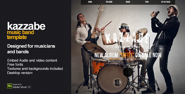 Kazzabe - One Page Music Band Template - Creative Muse Templates