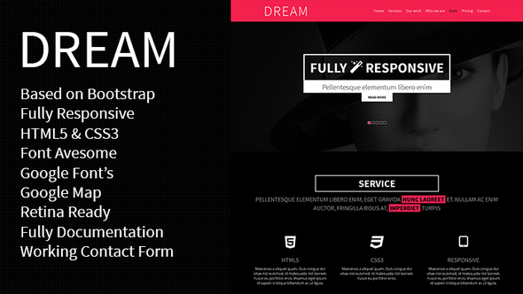 DREAM - One Page Responsive Template - Portfolio Creative