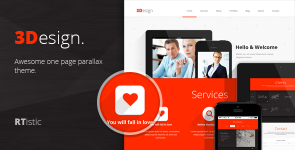 3Design - Awesome One Page Parallax Theme - Corporate PSD Templates