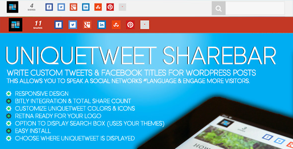 UniqueTweet Responsive ShareBar for WordPress - CodeCanyon Item for Sale