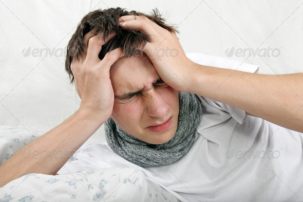 Sick Young Man feel Headache