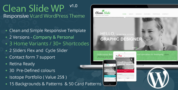 Clean Slide Responsive vCard WordPress Theme - Portfolio Creative