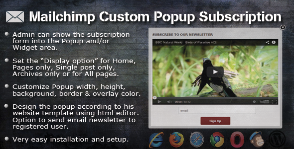 Mailchimp Custom Popup Subscription for wordpress - CodeCanyon Item for Sale