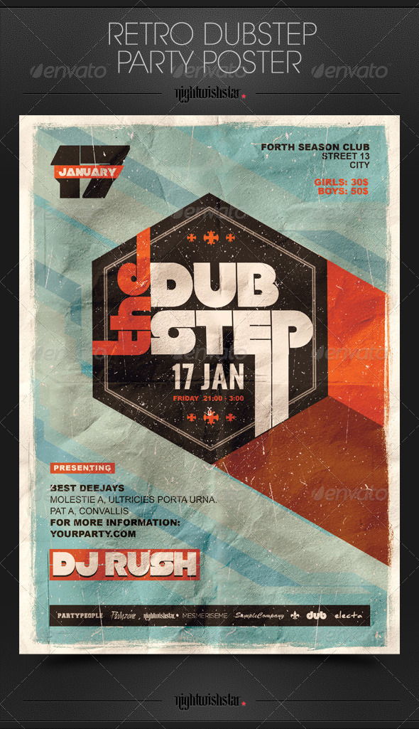 Retro Dubstep Party Flyer/Poster (Clubs & Parties)