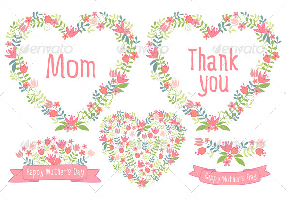 Happy Mother's Day, Floral Vector Set