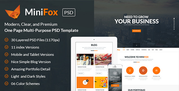 MiniFox | One Page Multi-Purpose PSD Template - Business Corporate