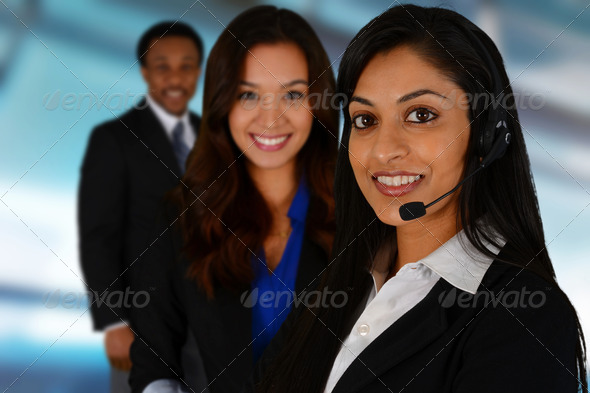 Young woman giving help as a customer service employee