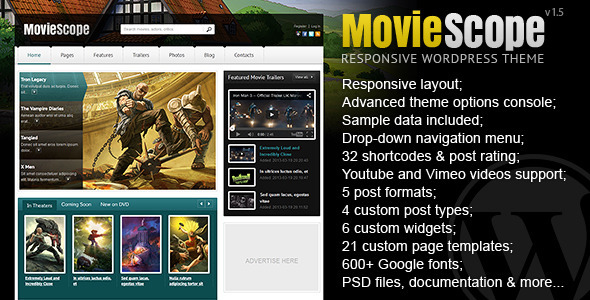 MovieScope - Responsive WordPress Portal Theme - Film & TV Entertainment