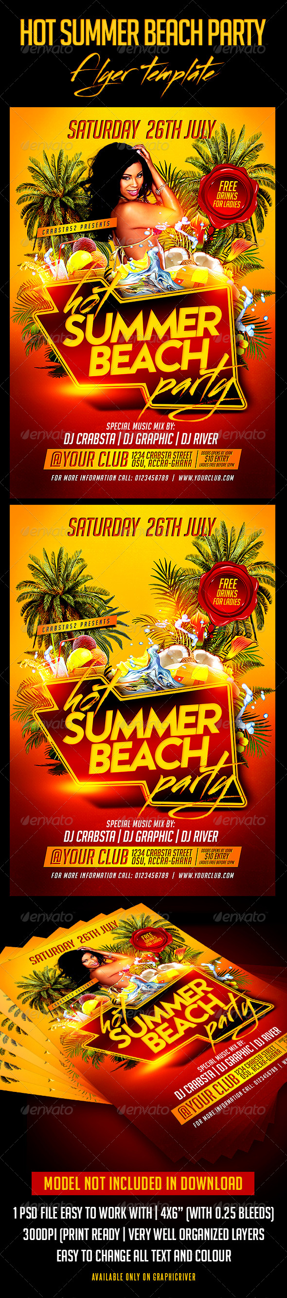 Hot Summer Beach Party Flyer Template  - Print Templates 