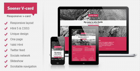 Sooner V-card Responsive One Page V-card Template - Virtual Business Card Personal