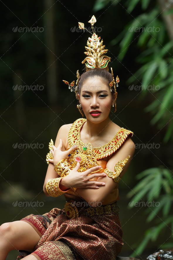 Beautiful Thai lady in Thai traditional drama dress
