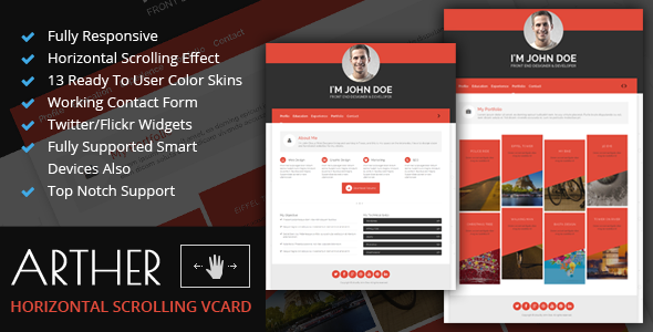 Arther : BS3 Horizontal Scrolling Vcard Template - Virtual Business Card Personal