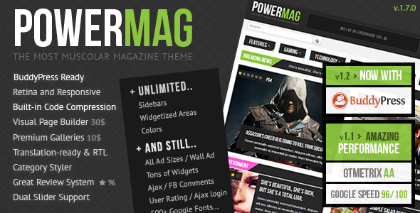 PowerMag: The Most Muscular Magazine/Reviews Theme - BuddyPress WordPress